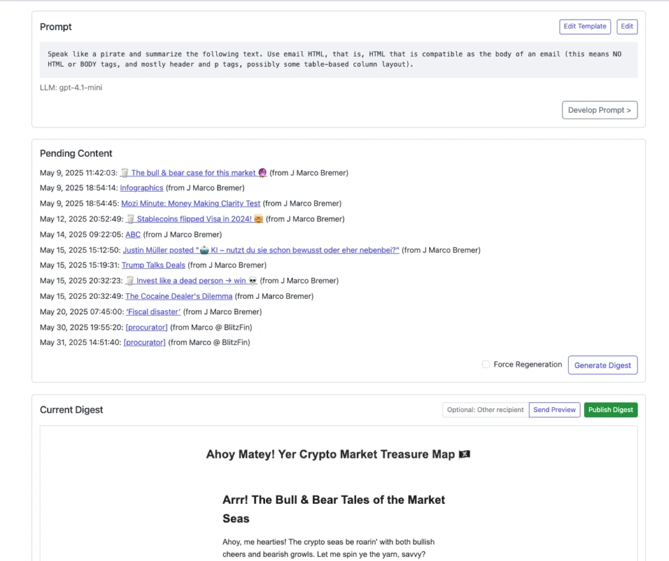 Multi-source content aggregation dashboard