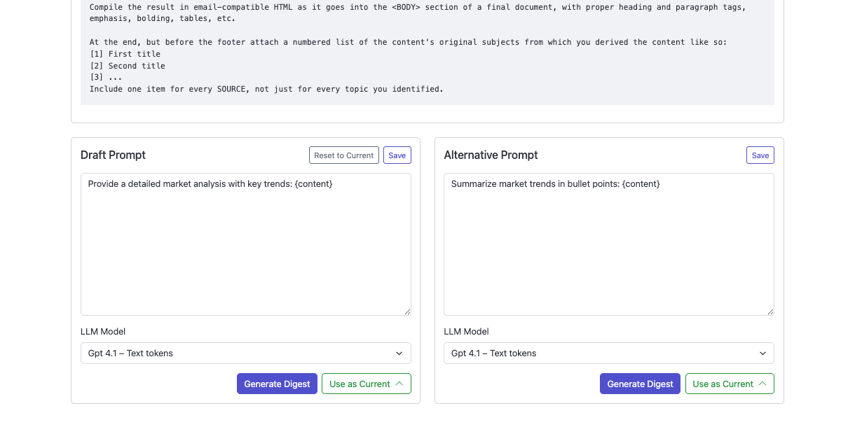 AI prompt testing interface